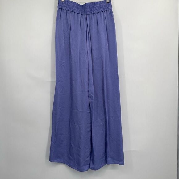 Everlane Blue High Rise Wide Leg Smocked The Satin Pull On Pant Small NWT - Picture 5 of 8